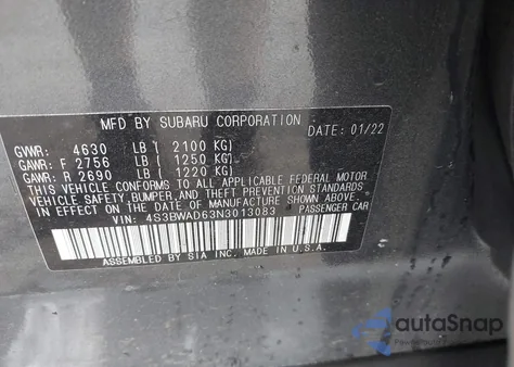 2022 Subaru Legacy Premium from USA, damaged, VIN 4S3BWAD63N3013083